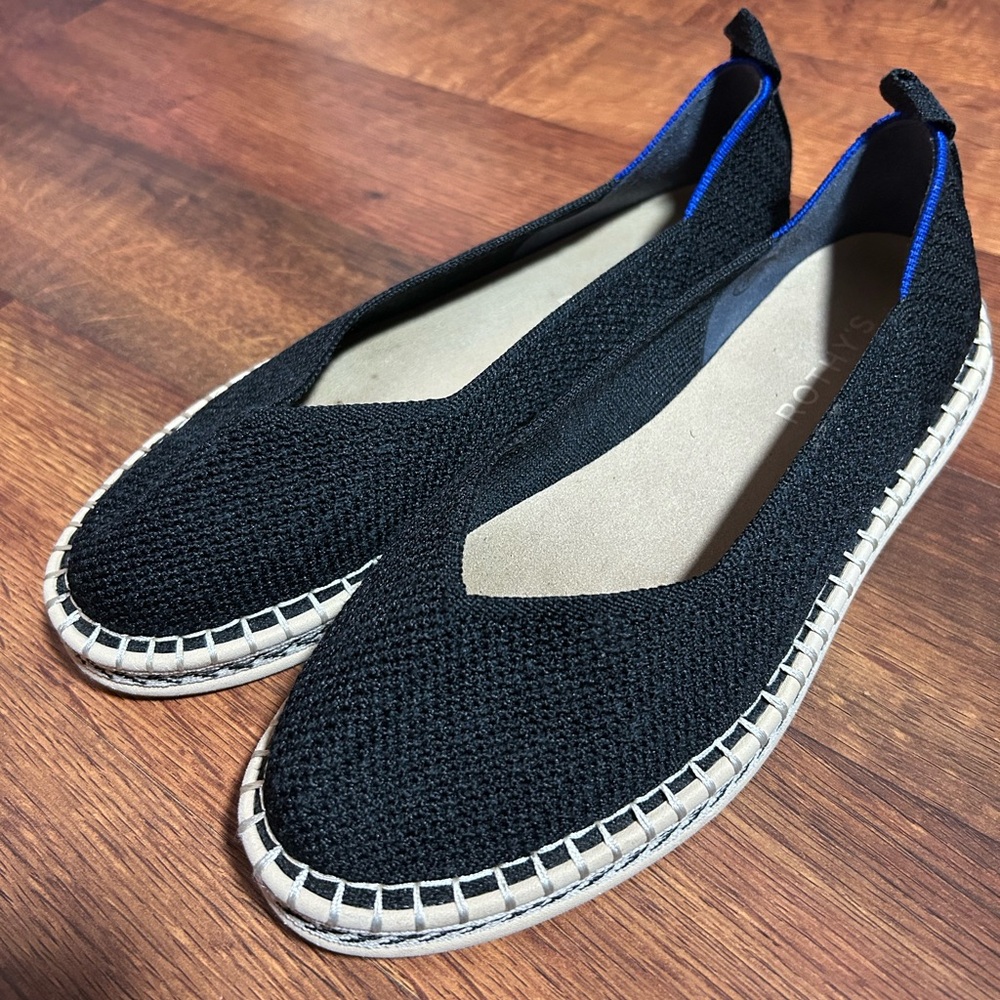 Rothy's Black Knit Espadrille Flats with Natural Trim